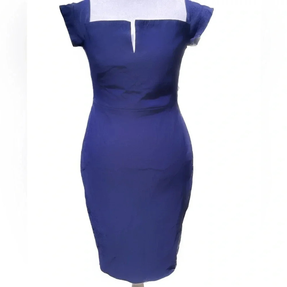 Vesper square neck, plunge cap sleeve bodycon, full zipper back, midi dress 10